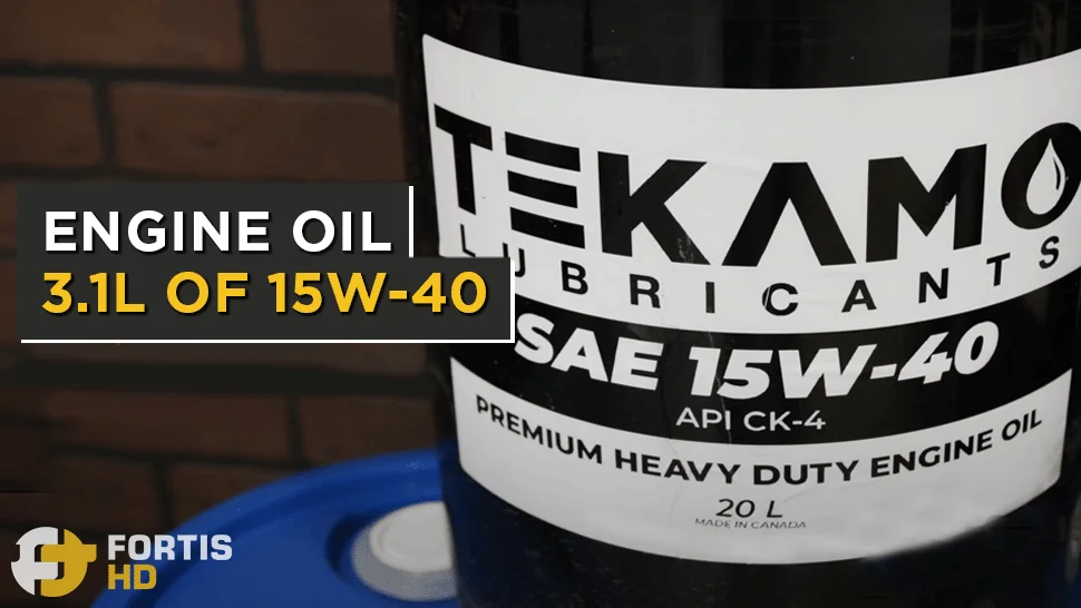 A 20 liter (5 gallon) bucket of Tekamo 15W40 premium heavy-duty engine oil.