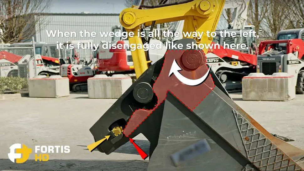 Arrows show the potential problems from installing an attachment without waiting for the wedge to retract.