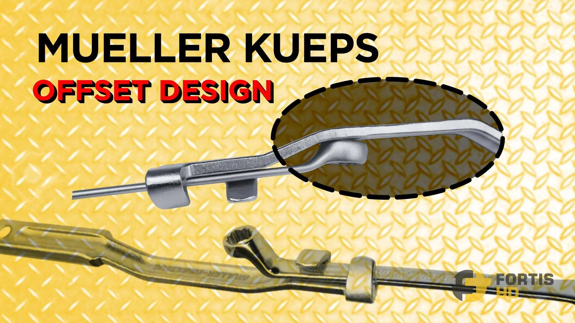 Close-up of the Mueller Kueps wrench extender offset design.